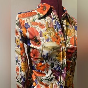 Retro button down trippy forest print